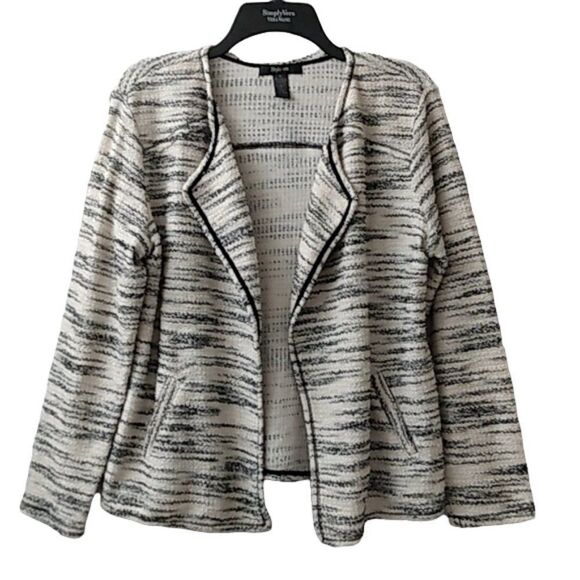 New Style & Co. Textured Black White Marled Pocket Jacket Blazer Medium - Picture 1 of 9